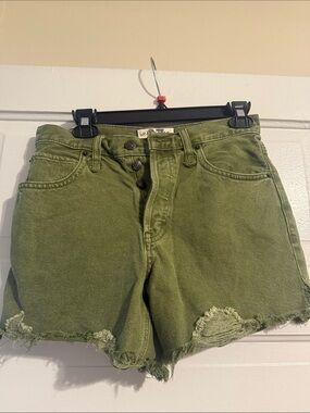 We The Free Olive Green Distressed Denim Shorts